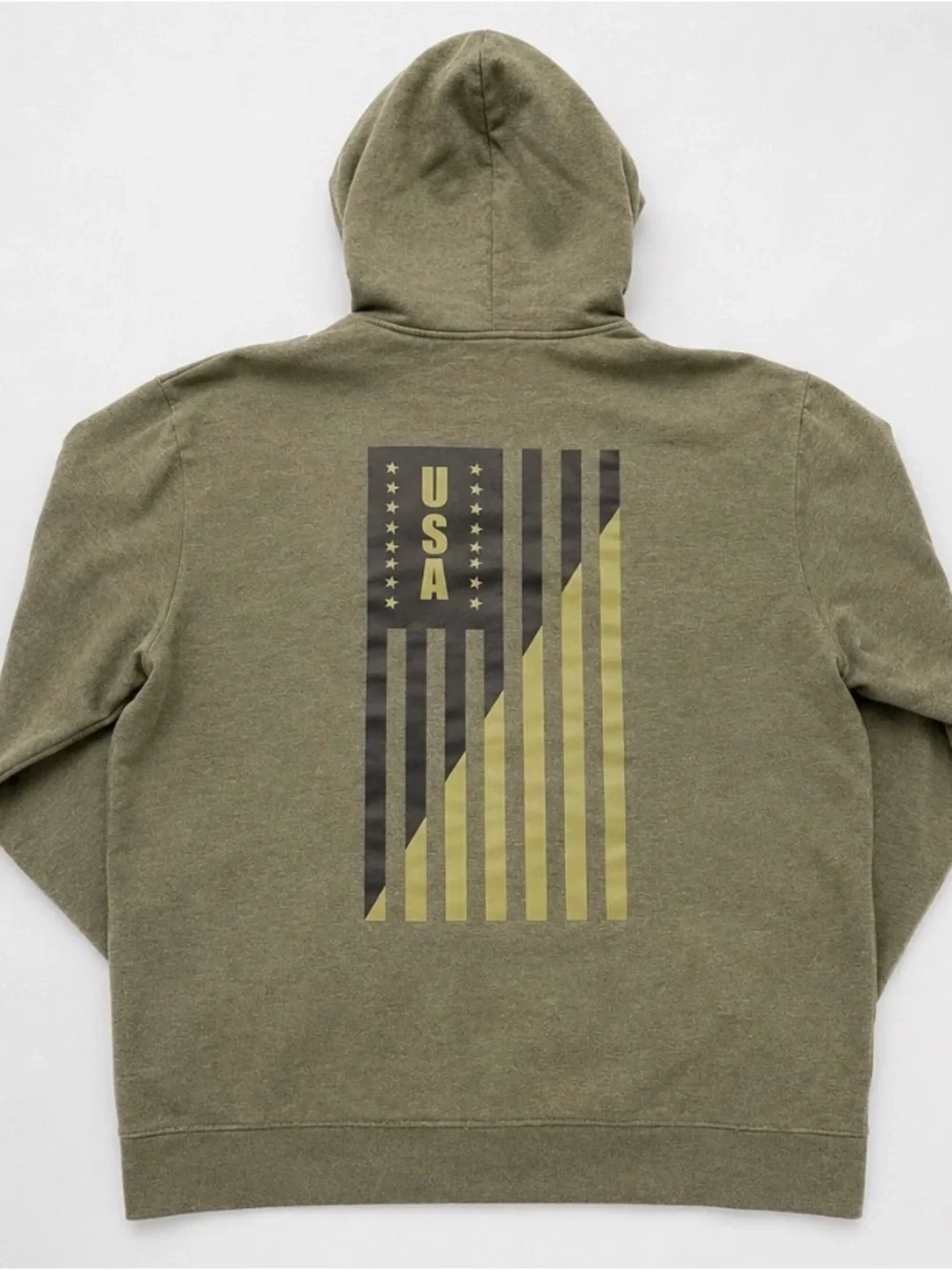 ZELOS USA American Flag hoodie in olive/army green